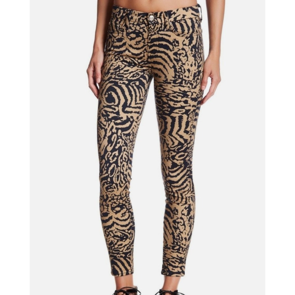 7 FOR ALL MANKIND Royal Leopard Print THE ANKLE SKINNY JEANS Black/Tan SZ 28